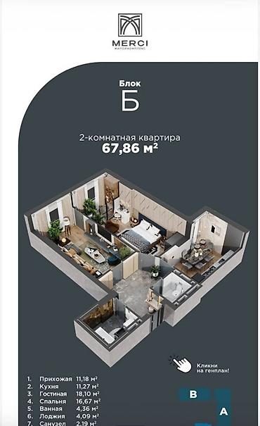 юг 7: 2 комнаты, 67 м², 12 этаж, ПСО (под самоотделку) — 5