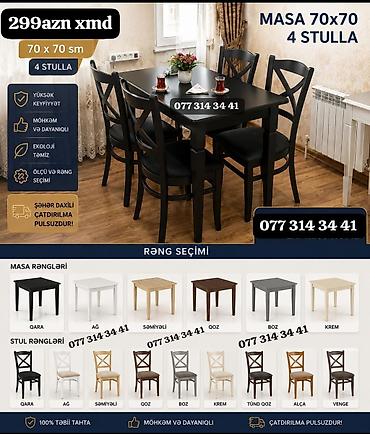 domax mebel: Məhsul: Masa + 4 stul dəsti • Ölçü: 70 x 70 sm masa • Komplekt: 1 — 1