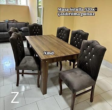 qabaq ustolu: Mətbəx üçün, Yeni, Açılmayan, Dördbucaq masa, 6 stul — 1