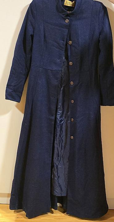 dəst geyimlər: Tund göy i rəngli uzun qadın palto/kaftan - Klassik, boğazı qapalı — 1