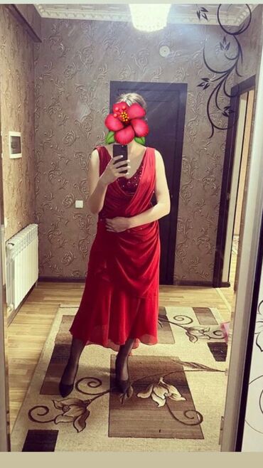 вечернее платье в пол красного цвета: Вечернее платье, Без рукавов, Камни, XL (EU 42)