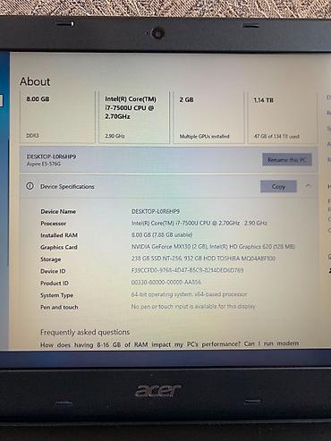 acer intel core i7: Acer Aspire E5 Salam, şəxsi noutbukumdu, macbook alacağım üçün — 8