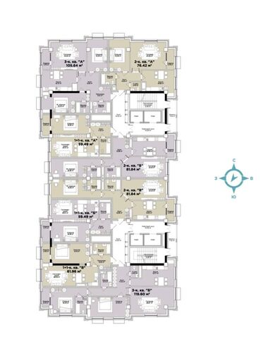 Продажа квартир: 2 комнаты, 62 м², Элитка, 14 этаж, ПСО (под самоотделку)