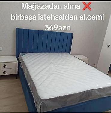 Çarpayılar: Mavi rəngli yumşaq parça ilə üzlənmiş iki nəfərlik çarpayı dəsti — 1