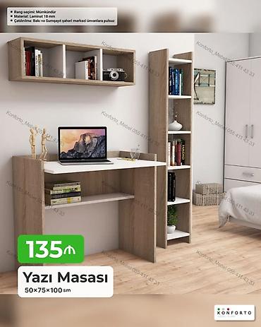 ref: Düz masa, Stulsuz, Polkalı, Siyirməsiz, Sadə laminat — 1