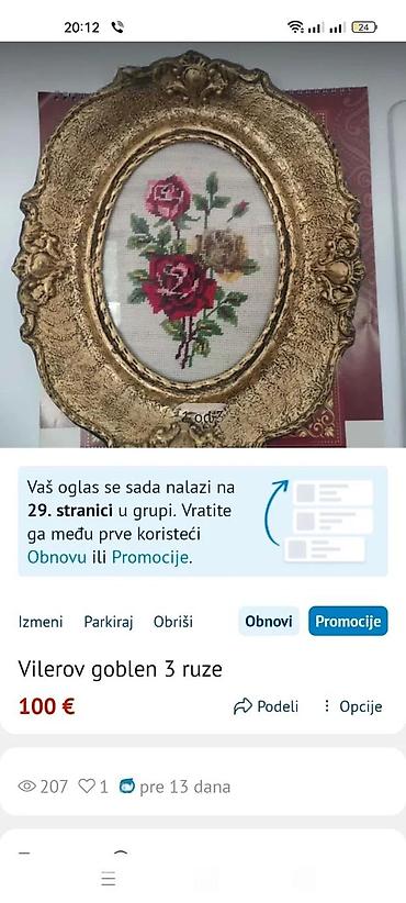 tablica kubikaze drveta: VILEROV GOBLEN STAR PREKO 50GI TRI RUZE | Vilerov goblen 60 x47 — 4