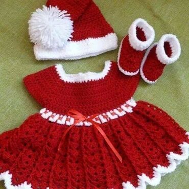 Dəstlər: Qırmızı-ağ rəng palitrasında əl ilə toxunmuş körpə geyim dəstləri - — 2