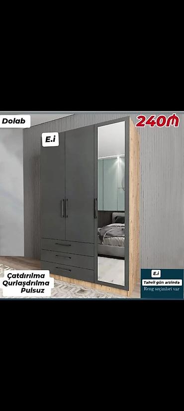 Mebel dolabı – müasir dizaynlı, 3 qapılı model. - Rəng: tünd boz lalafo.az -da Mebel dolabı – müasir dizaynlı, 3 qapılı model. - Rəng: tünd boz