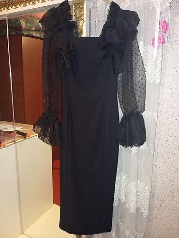 Qara rəngli zərif ziyafət donu - Model: düz kəsimli, dizdən aşağı