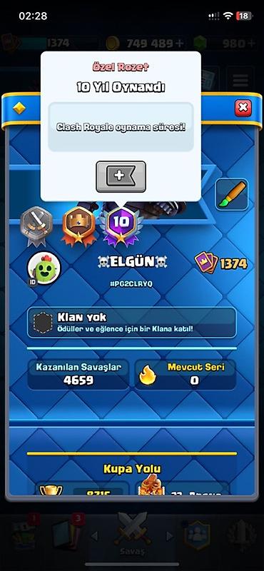 kohnə əsyalar: Clash Royale hesabı – uzunmüddətli aktiv profil - Xüsusi nişan: 10 — 1