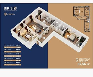 Батирлер: 2 бөлмө, 80 м², Бишкек Парк СБ 11 кабат — 5