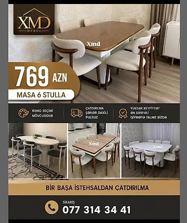 jurnal stolu: Masa və 6 ədəd stul dəsti – 769 AZN. - Müasir dizaynlı yemək masası — 1