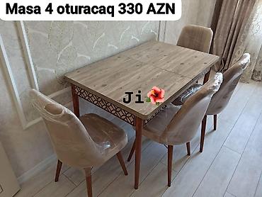 metbex olculeri: Mətbəx üçün, Yeni, Dördbucaq masa, 4 stul — 1