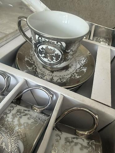 xrom caydan: Çay dəsti, rəng - Gümüşü, Farfor, Bohemia, 6 nəfərlik, Çexiya — 3
