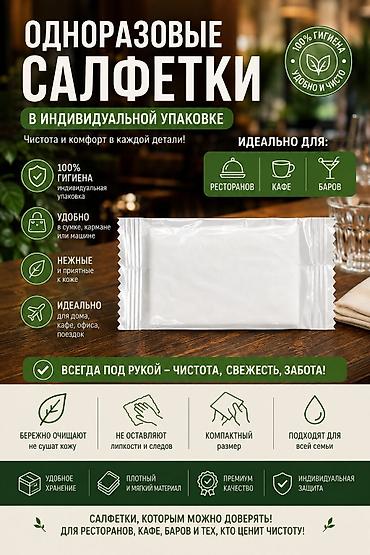 Одноразовые салфетки в индивидуальной упаковке - 100% гигиена: каждая lalafo.kg да Одноразовые салфетки в индивидуальной упаковке - 100% гигиена: каждая
