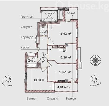 Недвижимость: 3 комнаты, 64 м², Тунгуч мкр Элитка, 2 этаж, ПСО (под самоотделку) — 2