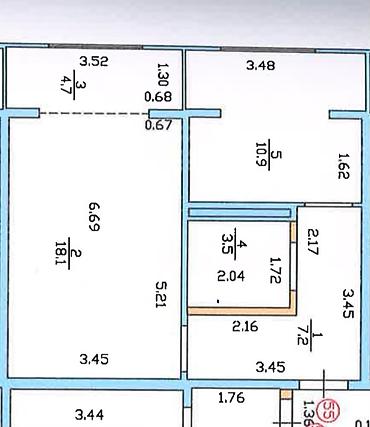 Продажа квартир: 1 комната, 44 м², Арча-Бешик ж/м 106 серия улучшенная, 3 этаж, ПСО (под самоотделку) — 9