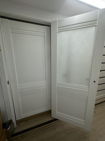 стекло в межкомнатную дверь: Ички эшик айнек менен, МДФ, Эки капкалуу, түсү - Ак