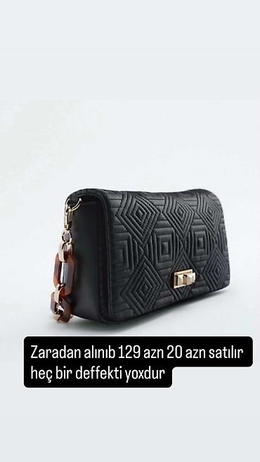 kral sep: Zara qadın çantası – qara rəng, kvadrat naxışlı kapitone dizayn. Ön — 1