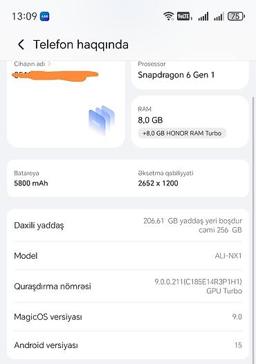 honor magic6 lite 5g: Honor 256 GB, rəng - Qara, İki sim kartlı — 3