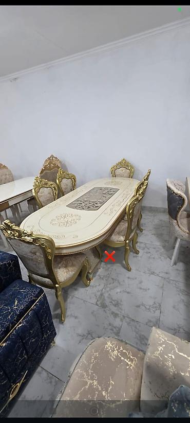 mebel stol stul: Klassik üslubda yemək dəsti - Dəst: Uzun oval yemək masası + 6 ədəd — 1