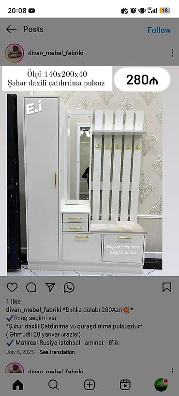 Ev üçün mebel: Dəhliz dolabı dəsti - Ölçü: 140 x 200 x 40 sm - Material: Rusiya — 1