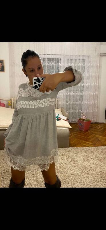 svilene haljine duge: PS Fashion M (EU 38), bоја - Siva, Dugih rukava