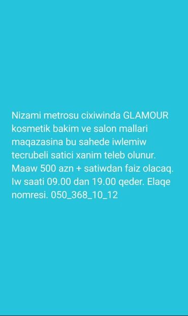 qızılın satişi: Продавец-консультант требуется, Только для женщин, Любой возраст, 1-2 года опыта, Ежемесячная оплата