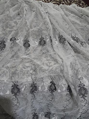 hermes tekstil: Tül pərdə parçası – gümüşü-boz tonlarda, naxışlı - Material: incə — 2