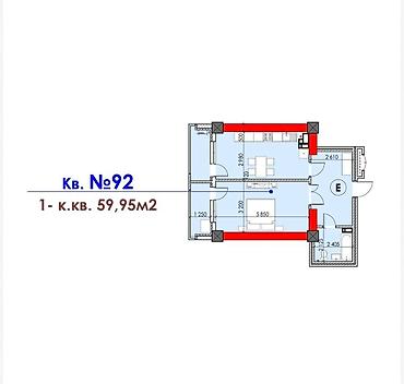 жк атлант: 1 комната, 60 м², Асанбай мкр Элитка, 7 этаж, ПСО (под самоотделку) — 1