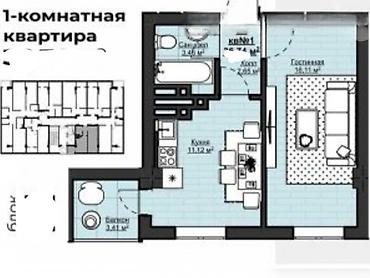 псо арт сити: 1 комната, 37 м², Асанбай мкр Элитка, 9 этаж, ПСО (под самоотделку) — 1