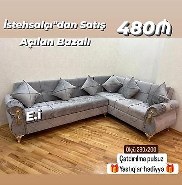 divan yataq: Künc divan, Yeni, Açılan, Bazalı, Vеlur parça, Pulsuz çatdırılma — 1