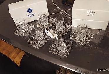 xrustal qutuda: Çay dəsti, rəng - Ağ, Xrustal, Bohemia, Çexiya — 8