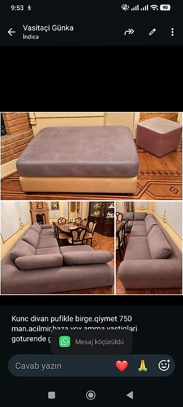 Kunc divan pufikle birge.qiymet 750 man.acilmir,baza yox,amma