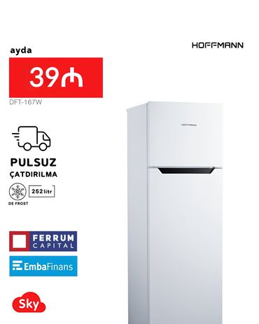 Soyuducular: Yeni 2 qapılı Hoffman Soyuducu Satılır, rəng - Ağ, Kredit var