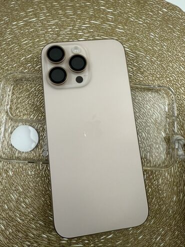 талас айфон: IPhone 16 Pro Max, Б/у, 256 ГБ, Desert Titanium, Защитное стекло, Коробка, Зарядное устройство, 100 %