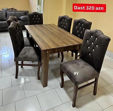 metbex mebeli: Yemək otağı dəsti – masa + 6 stul - Dəst 320 AZN (şəkildə — 1
