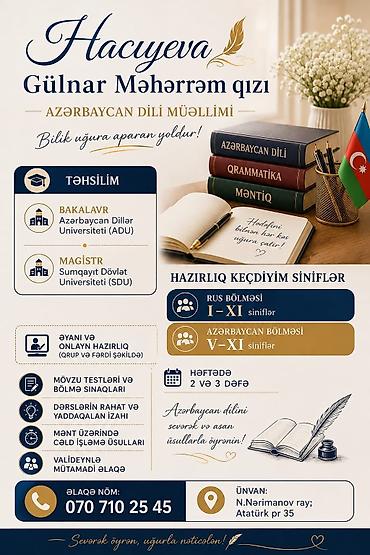 abituriyent: Azərbaycan dili hazırlığı – Hacıyeva Gülnar Məhərrəm qızı Təhsil: - — 1