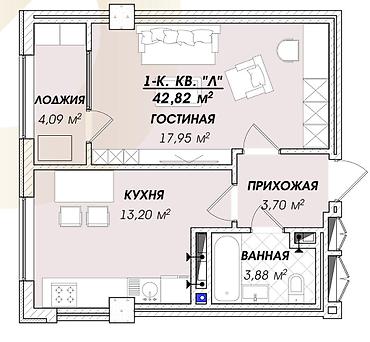 жк asman: 1 комната, 42 м², Азия Молл Элитка, 7 этаж, ПСО (под самоотделку) — 2