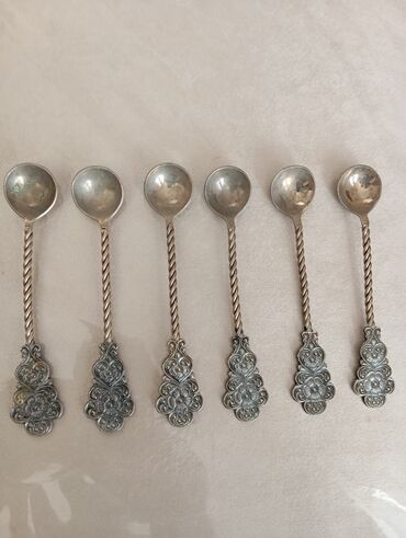 qaşıq dəst: Gümüş çay qaşıqları dəsti – 6 ədəd - Klassik miniatür