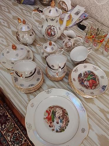 blutut luster: Çay dəsti, rəng - Qızılı, Farfor, 6 nəfərlik, Almaniya — 3