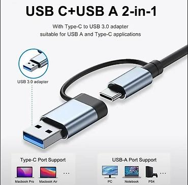 pc baku: 7 Portlu USB Hub – USB-C + USB-A 2‑in‑1 Xüsusiyyətlər: - Ümumi 7 port — 2