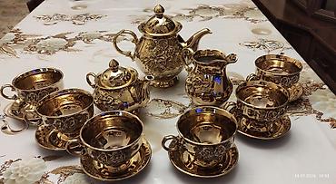 qızıl balıq: Çay dəsti, rəng - Qızılı, Keramika — 2