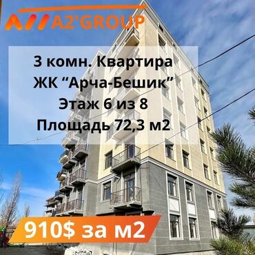 Продажа квартир: 3 комнаты, 72 м², Элитка, 8 этаж, ПСО (под самоотделку)