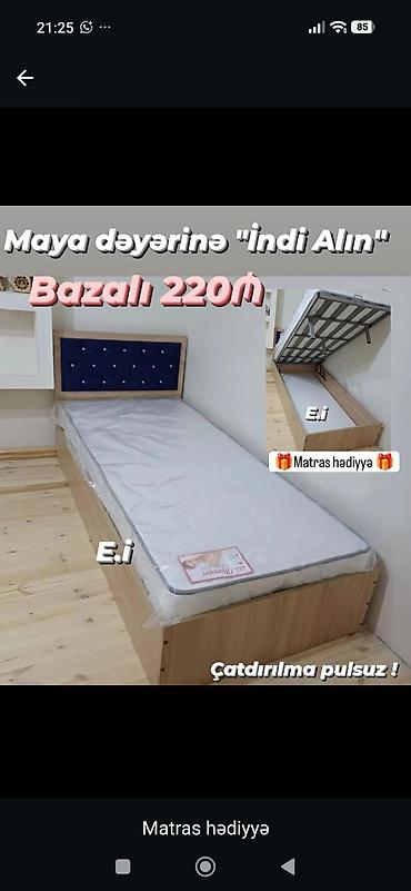 Bazalı tək nəfərlik çarpayı - Üst hissəsi qalxan baza: geniş saxlama