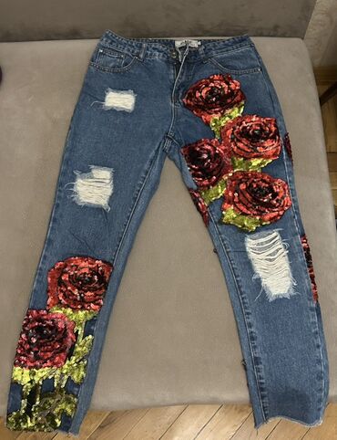 Digər qadın geyimləri: Qadın cins şalvar - Klassik mavi denim - Hündür bel