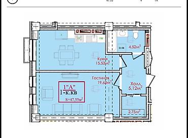 center: 1 комната, 47 м², Технопарк Элитка, 4 этаж, ПСО (под самоотделку) — 5
