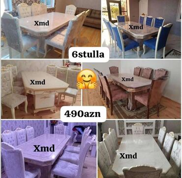 барные стулья: Qonaq otağı üçün, Yeni, Dördbucaq masa, 6 stul