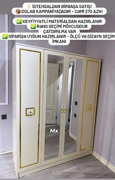 dolab satilir: Düz dolab, Yataq otağı üçün, Qarderob, Açılan, Korpuslu, 3 qapılı — 1