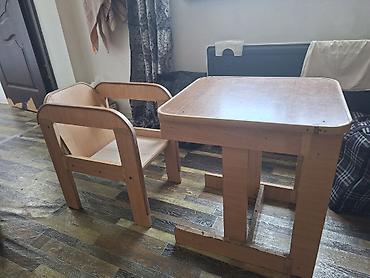 детский обеденный столик: Детский комплект стол и стул из натурального дерева. - Материал — 1